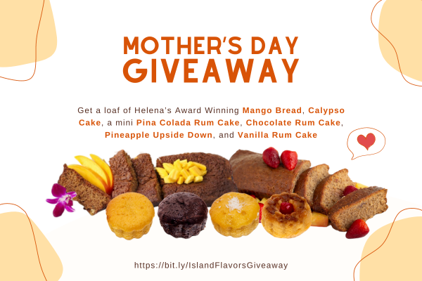 Promotional image for a Mother's Day giveaway featuring an array of cakes and breads, with a link to enter the contest.