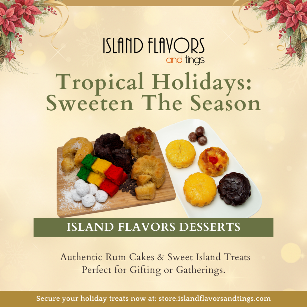 An assortment of rum cakes and sweet island desserts is displayed on a white plate, showcasing Island Flavors treats—the ultimate Thanksgiving desserts for gifting or gatherings during the holidays.